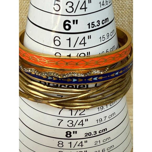 Stella & Dot Gold Cuff Bracelet Stack With Blue & Coral Enamel Rhinestone - Picture 9 of 14